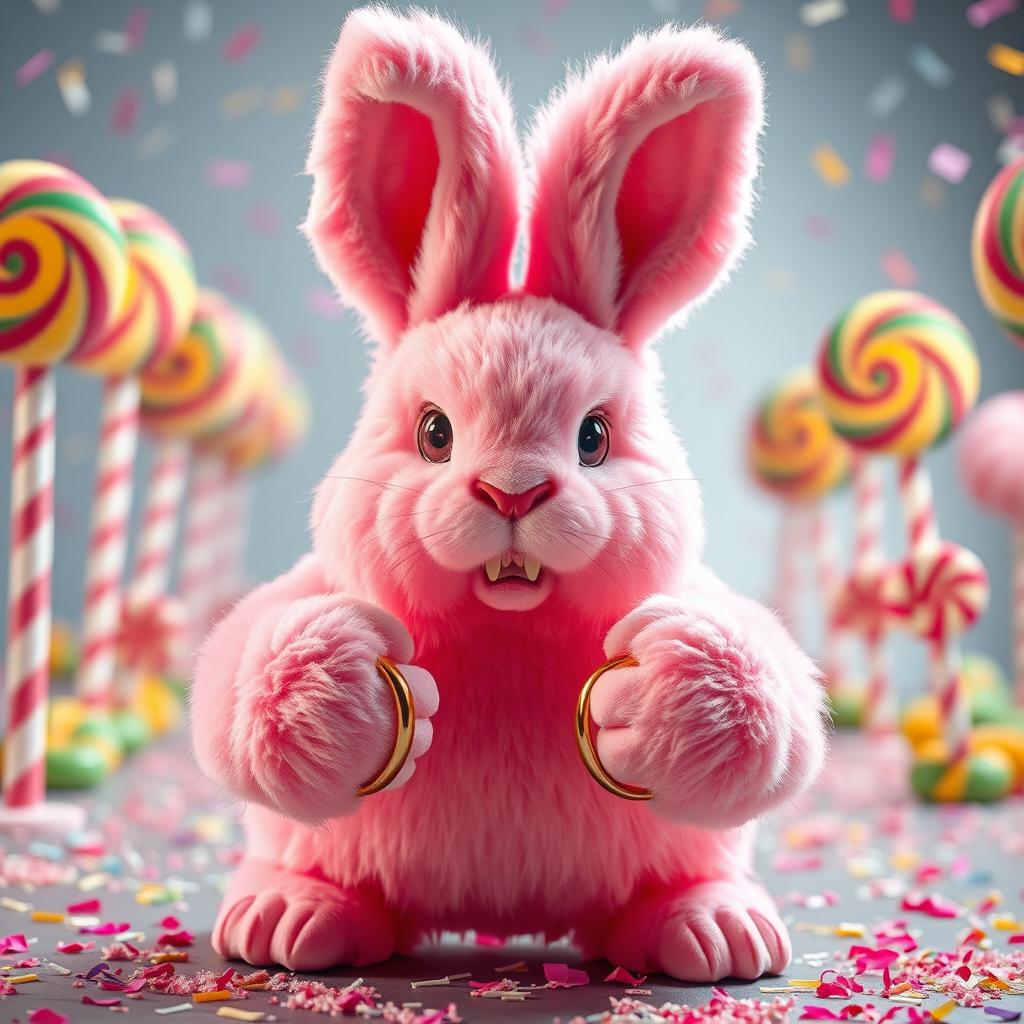 Unleash the Fluff: Fierce Pink Marshmallow Rabbit