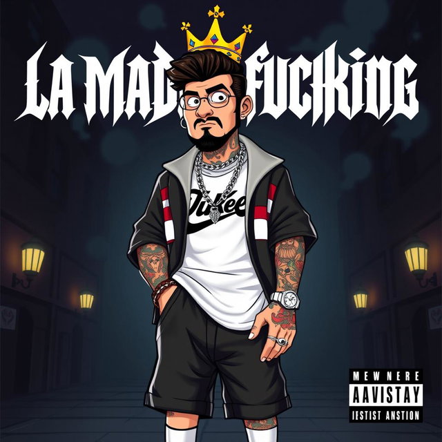 An album cover featuring a king character styled in rap fashion