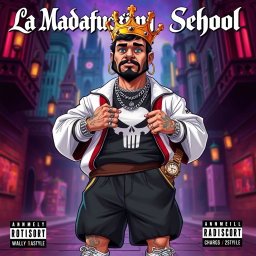 A cover for a rap album featuring a king character dressed in baggy rap attire