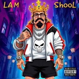 A cover for a rap album featuring a king character dressed in baggy rap attire