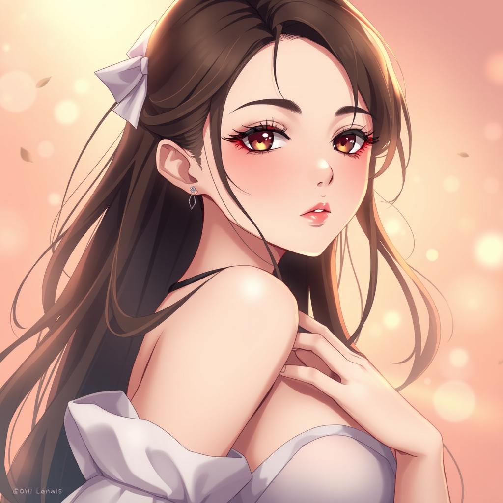 A beautifully rendered anime-style waifu character, depicted in an artistic pose emphasizing grace and elegance