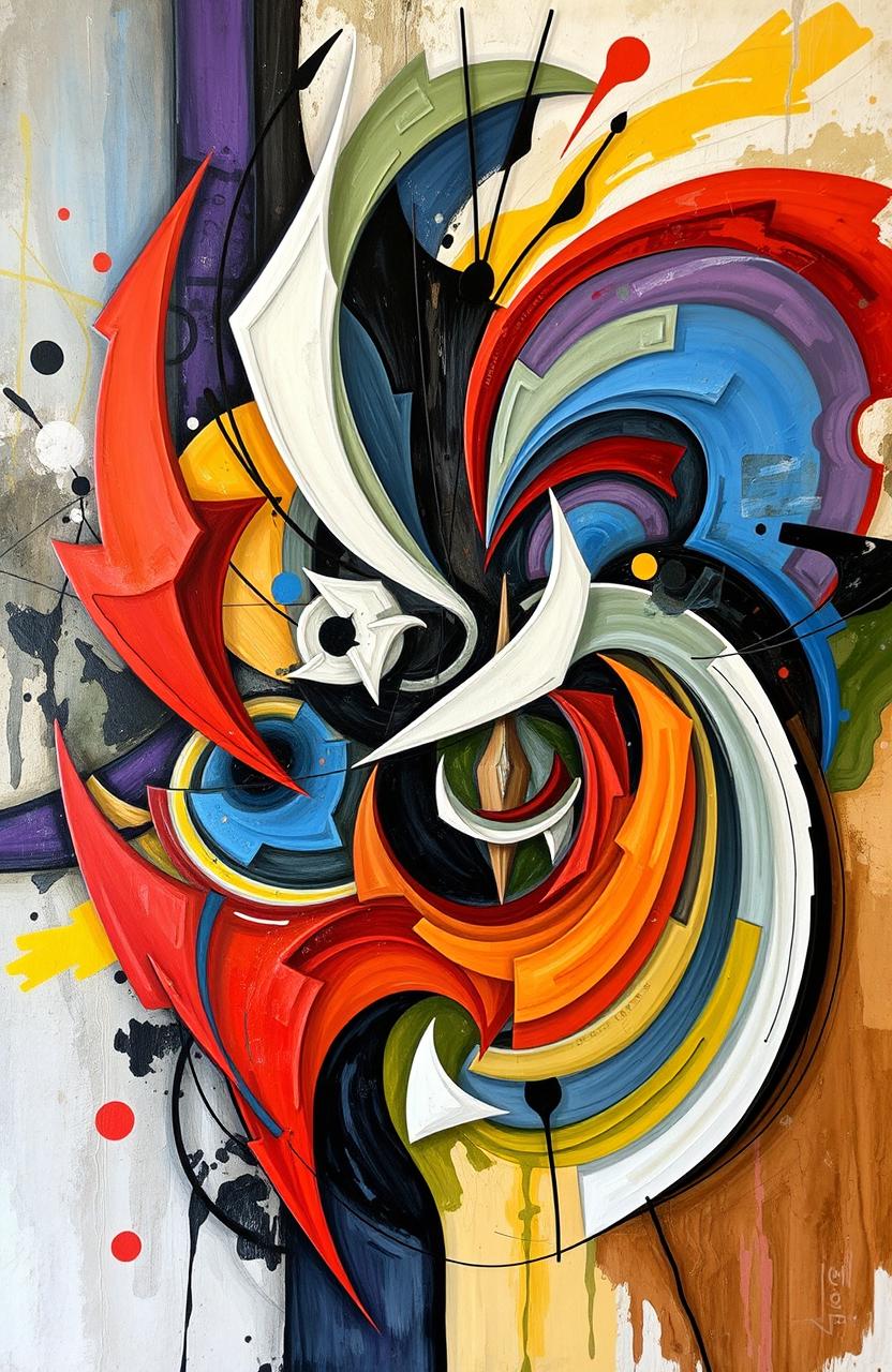 An abstract representation of confusion, featuring swirling shapes and vibrant colors that clash and intertwine in chaotic patterns