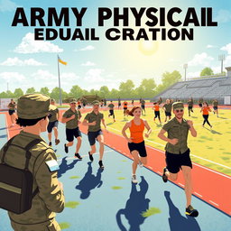 A vibrant and energetic scene illustrating Army Physical Education training
