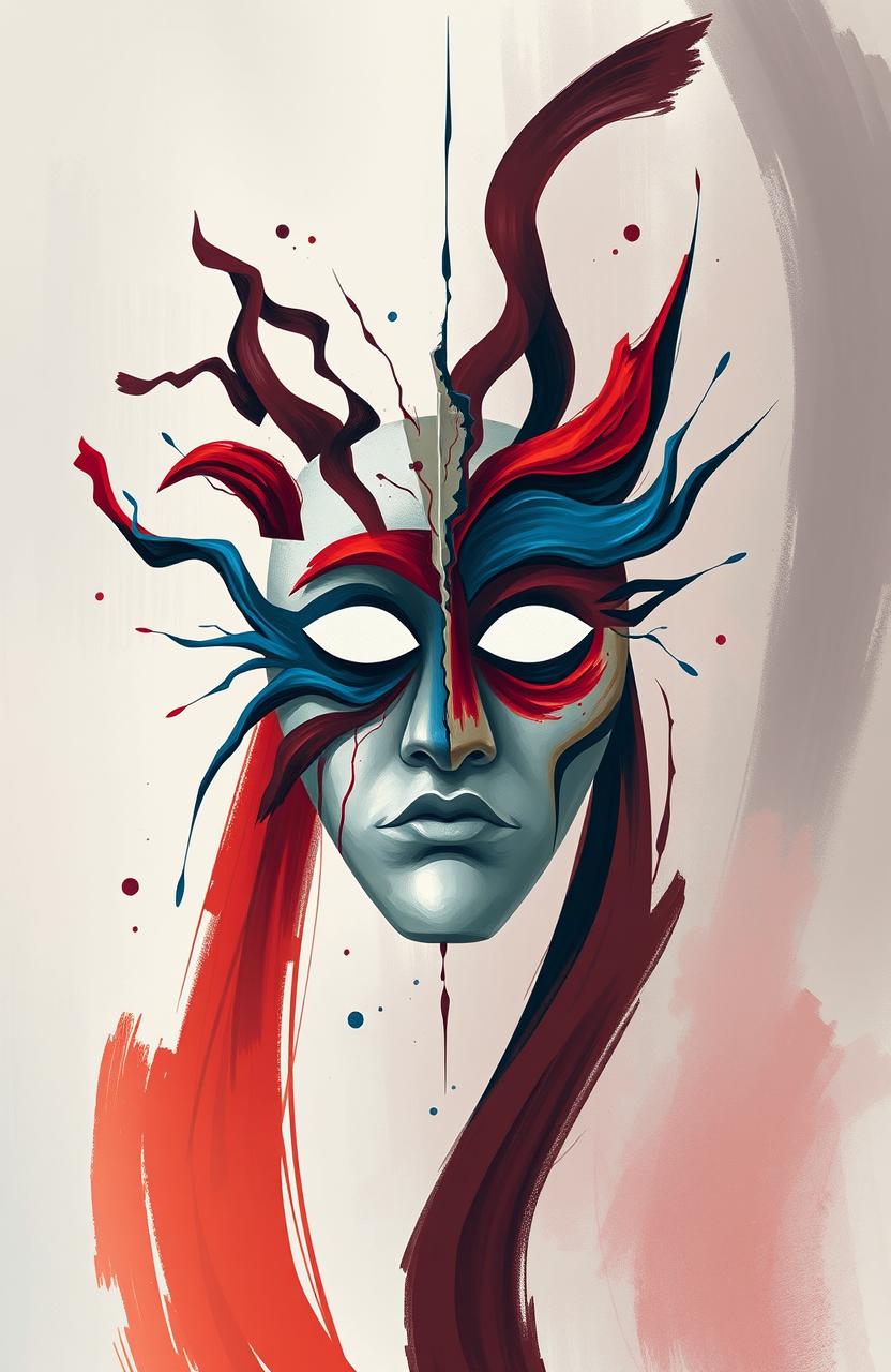 An abstract representation of a conflicted mind depicted through a creative mask