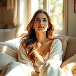 A beautifully serene scene capturing a woman lost in daydreaming, her expression reflecting thoughts of a man she admires