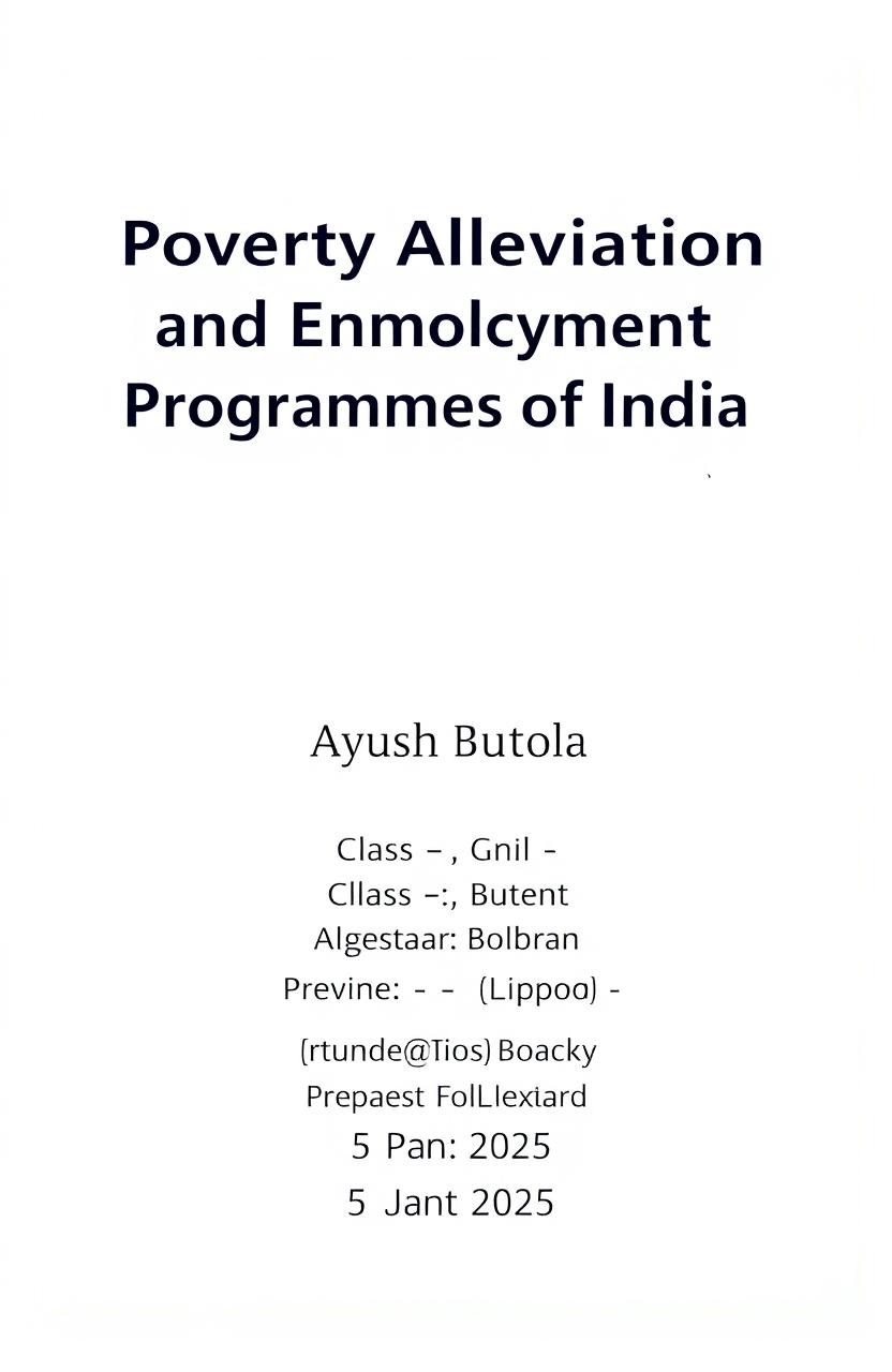 A clean and professional cover page design for a report on 'Poverty Alleviation and Unemployment Programmes of India'