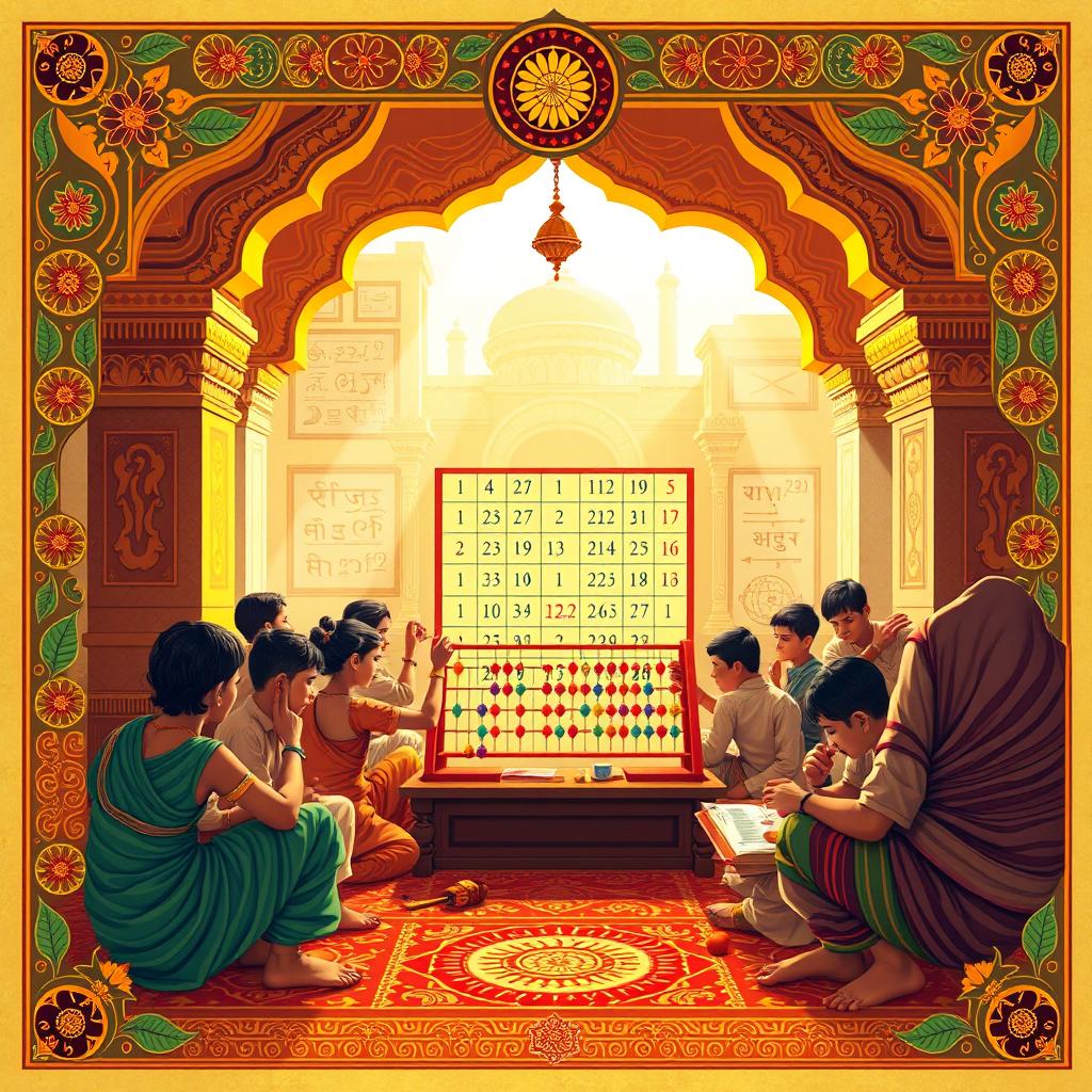 A beautiful and intricate illustration representing Vedic Mathematics