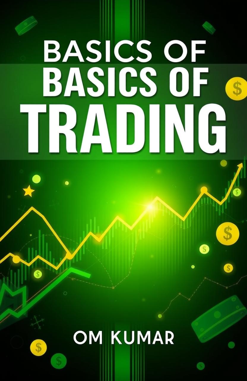 A visually engaging book cover for the title "Basics of Trading" by author Om Kumar
