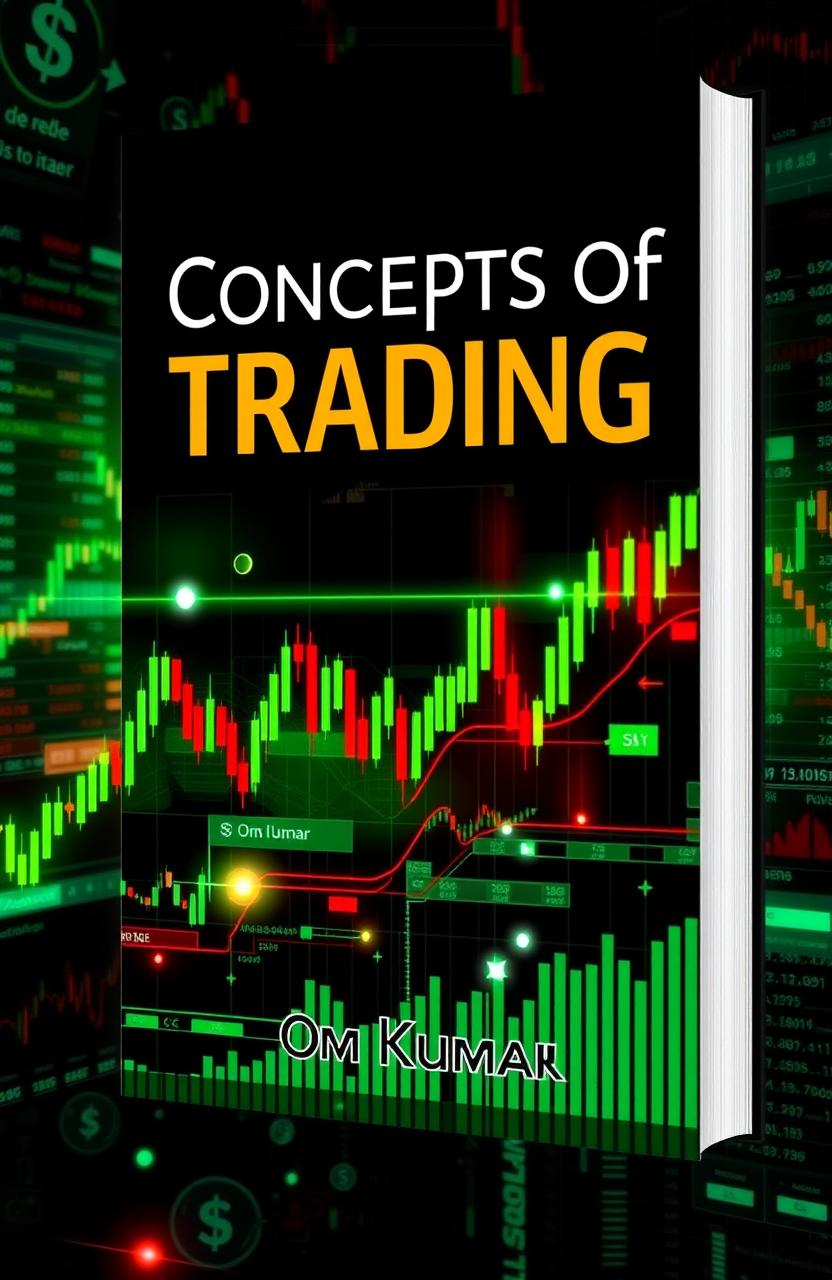 A visually striking book cover for 'Concepts of Trading' by Om Kumar, centered around the theme of finance