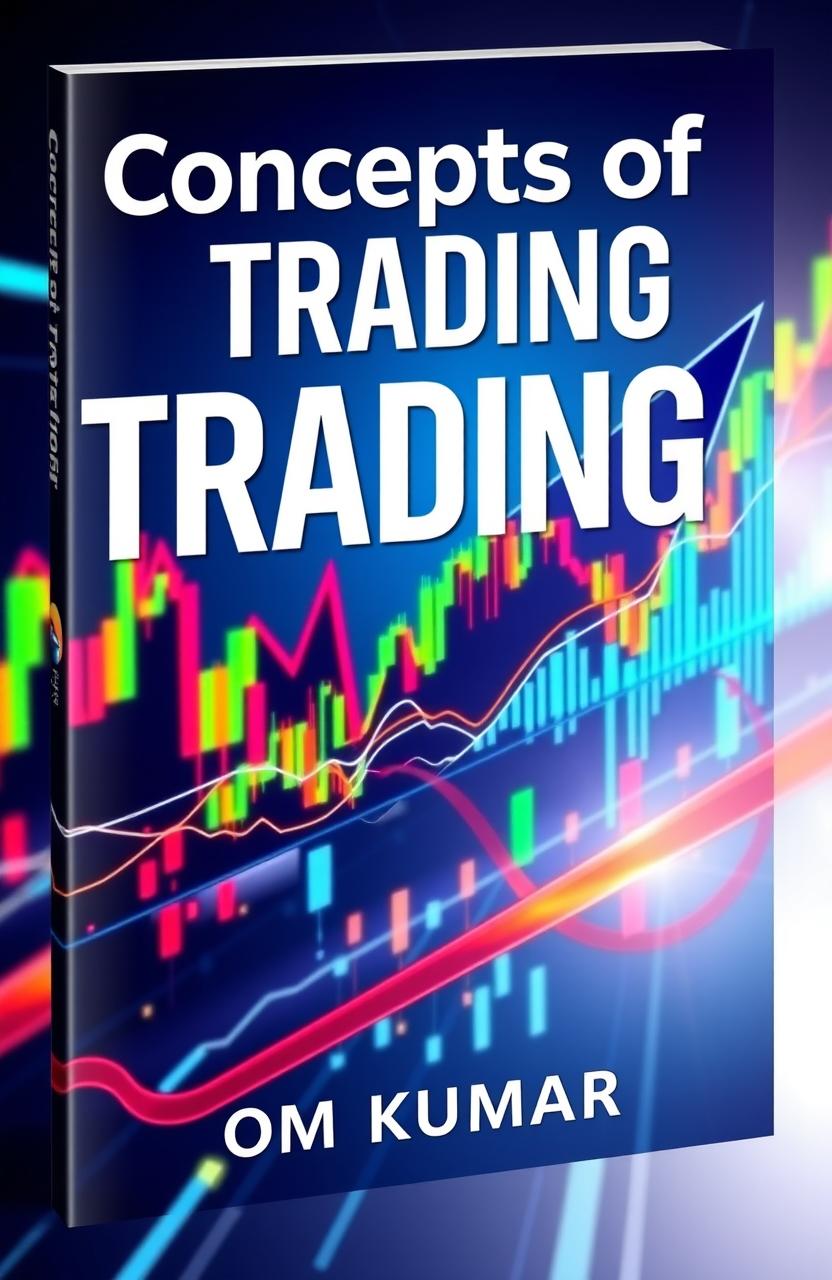 A visually striking book cover for 'Concepts of Trading' by Om Kumar, featuring a dynamic and modern finance theme