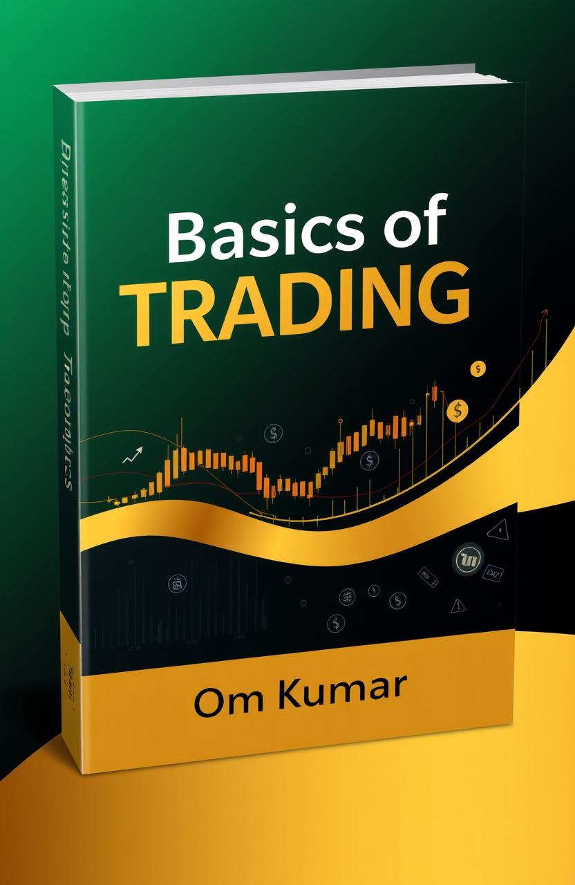 A book cover design for 'Basics of Trading' by Om Kumar