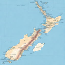 A detailed and accurate map depiction of New Zealand.