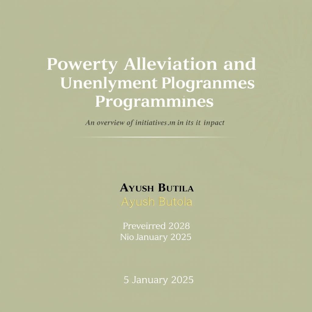 A well-structured cover page for a report titled "Poverty Alleviation and Unemployment Programmes of India" in large, bold letters at the top