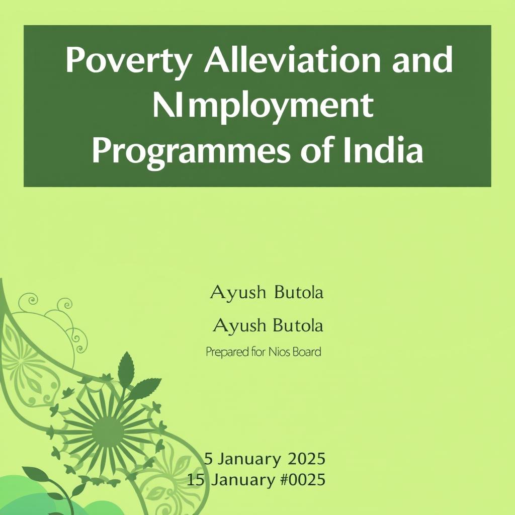 A visually appealing cover page for the report titled "Poverty Alleviation and Unemployment Programmes of India" featured in large, bold letters at the top