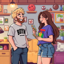 A charming retro pixel art scene of a couple sharing a joyful moment
