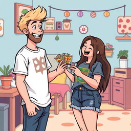 A charming retro pixel art scene of a couple sharing a joyful moment