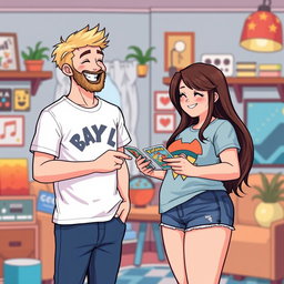 A charming retro pixel art scene of a couple sharing a joyful moment