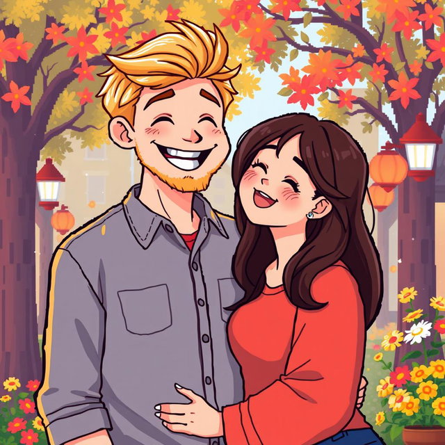 A delightful retro pixel art scene of a couple sharing a sweet moment