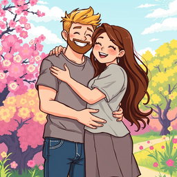 A sweet retro pixel art scene depicting a delightful couple embracing
