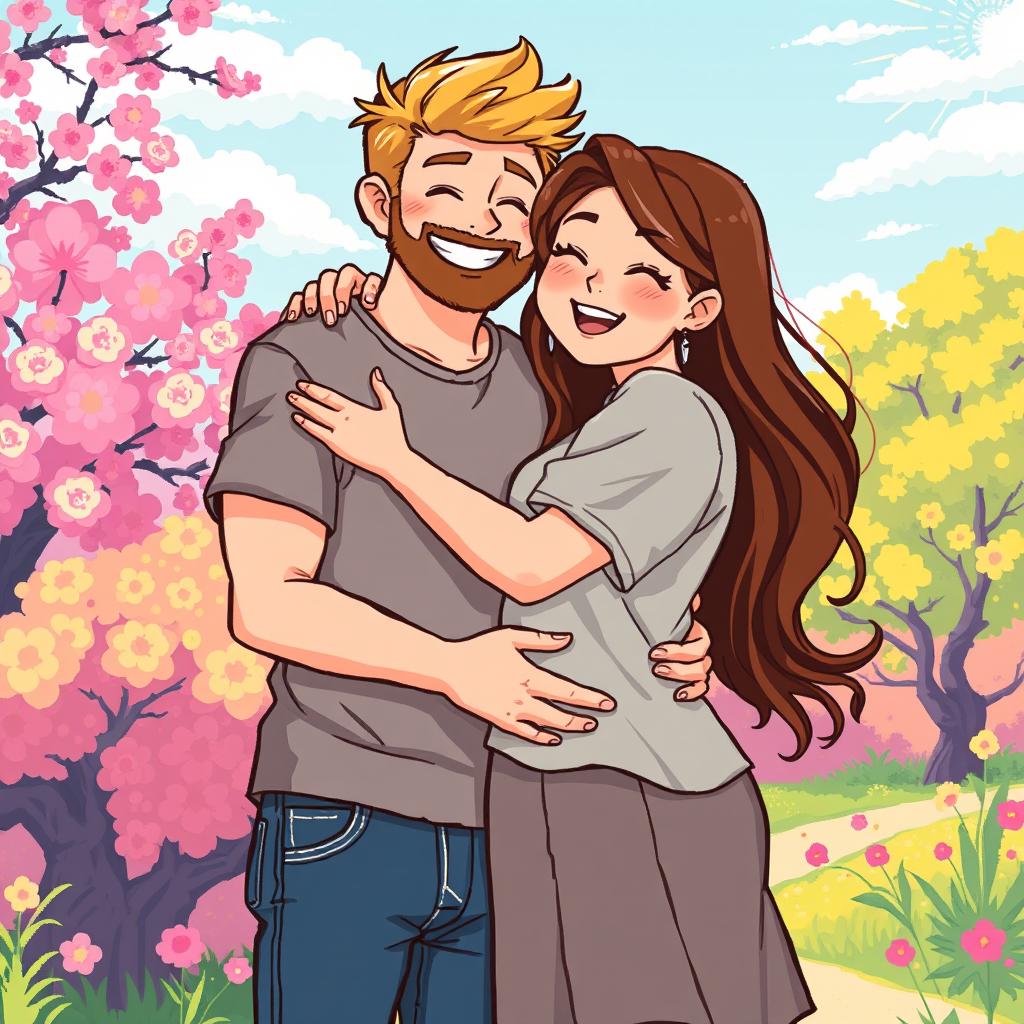 A sweet retro pixel art scene depicting a delightful couple embracing