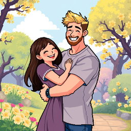 A sweet retro pixel art scene depicting a delightful couple embracing