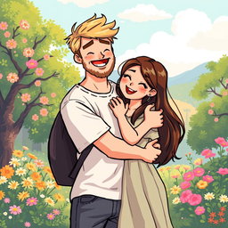 A sweet retro pixel art scene depicting a delightful couple embracing