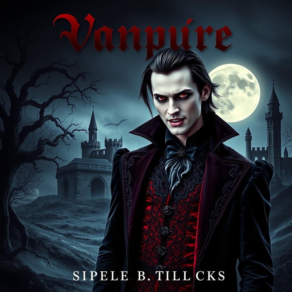 A stunning book cover design featuring a striking vampire character for a gothic novel