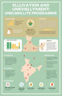An informative overview of the alleviation and unemployment programmes in India, discussing various initiatives undertaken by the government to mitigate unemployment and improve living standards for citizens