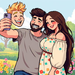 A delightful retro pixel art scene featuring a cute couple joyfully taking a selfie together