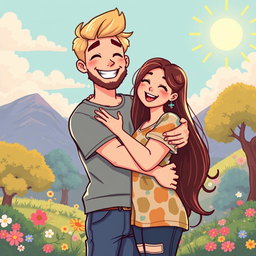 A delightful retro pixel art scene of a cute couple hugging, radiating warmth and affection