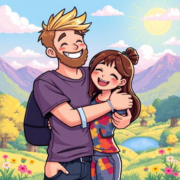 A delightful retro pixel art scene of a cute couple hugging, radiating warmth and affection