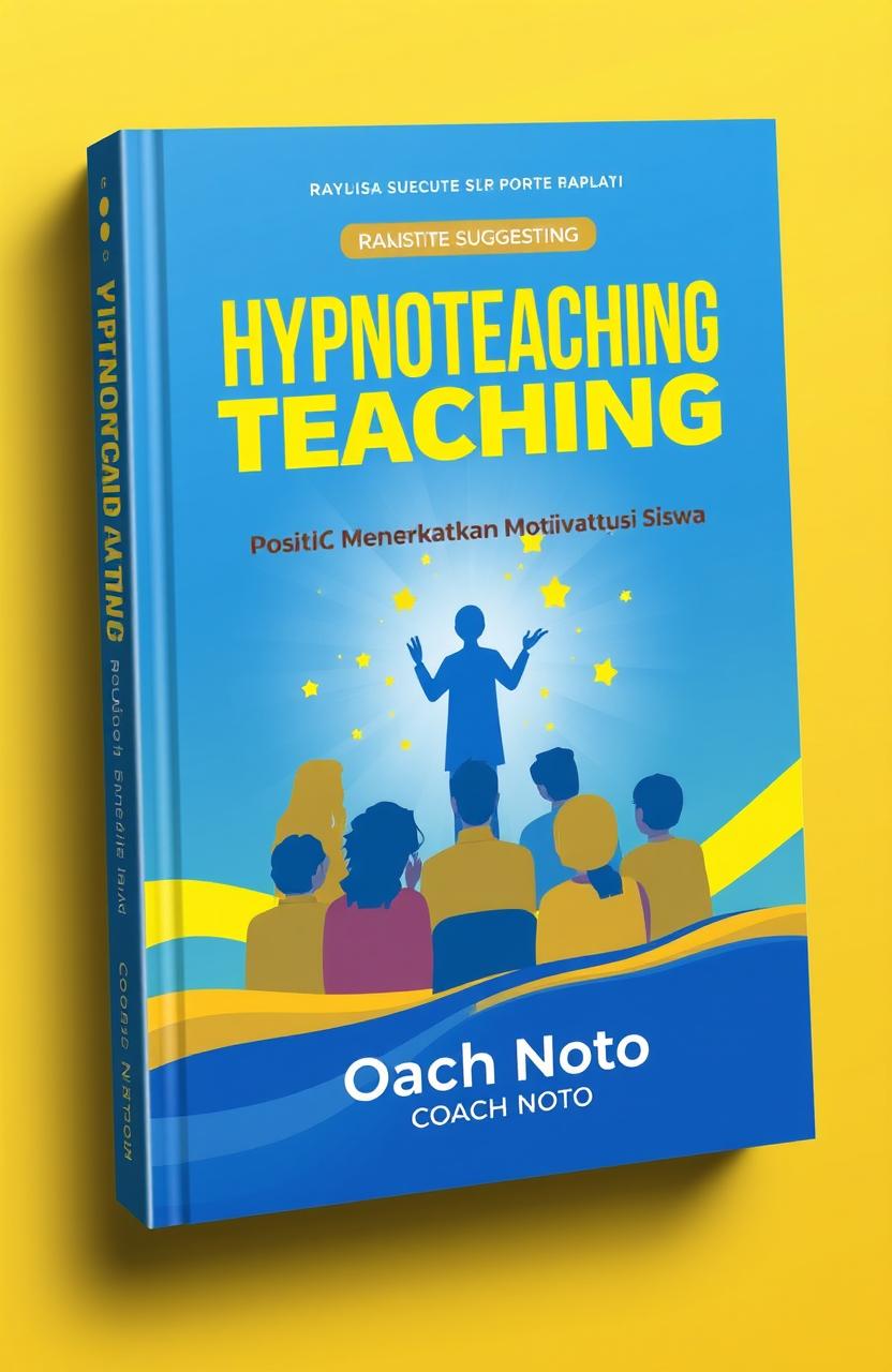 A captivating book cover design for the title 'Hypnoteaching: Rahasia Sugesti Positif untuk Meningkatkan Motivasi Siswa', authored by Coach Noto, published in 2025
