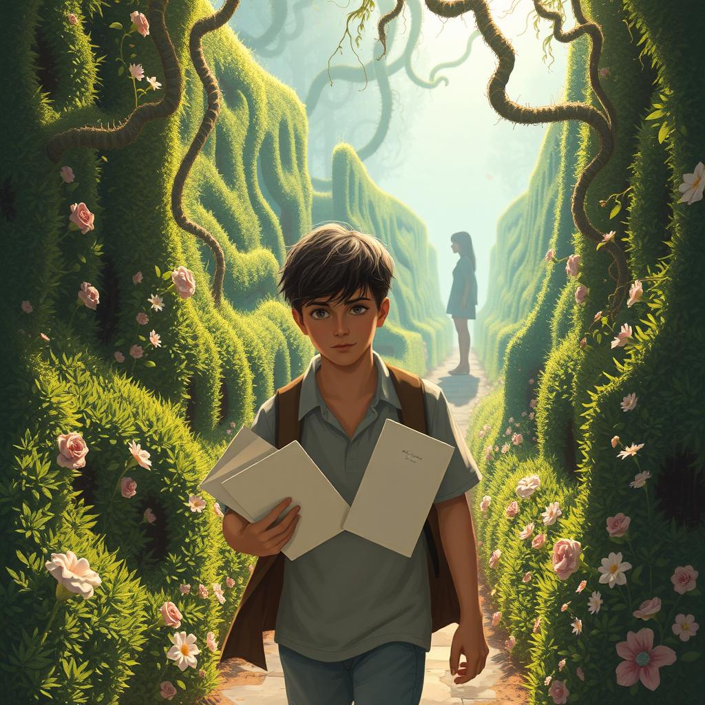 A young man wandering through a mystical maze, searching desperately for a girl to whom he wants to deliver letters that she will never read