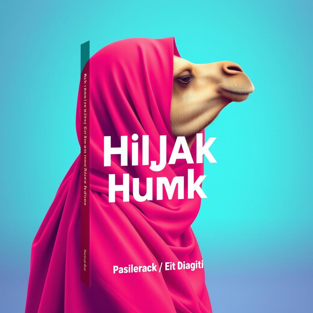 Aesthetic book cover design featuring a hijab creatively visualized as a camel's hump, inspired by contemporary TikTok social media aesthetics