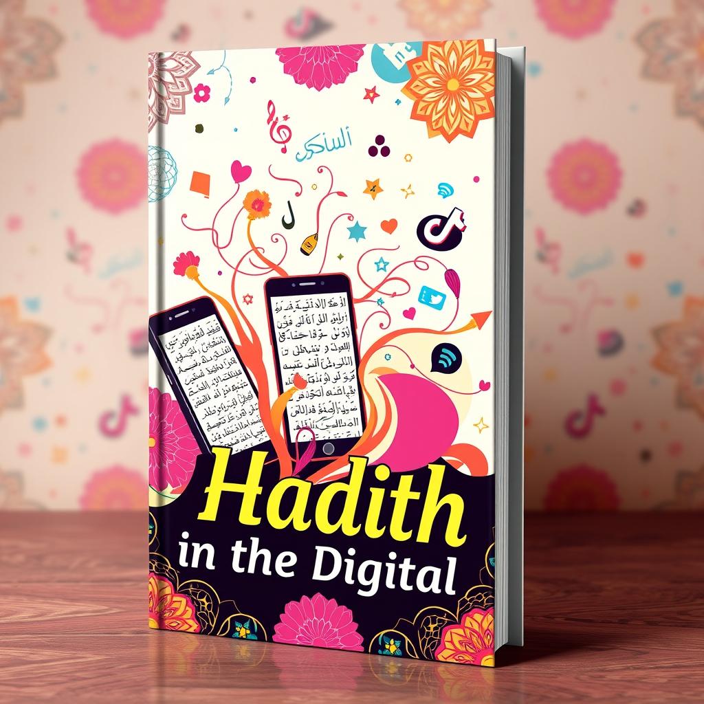 An aesthetically pleasing book cover featuring the theme "Visualization of Hadith on TikTok Social Media Content
