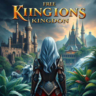 A fantasy themed book cover featuring two kingdoms: one in ruins with crumbling castles and dark skies, and the other thriving with lush gardens and shining towers