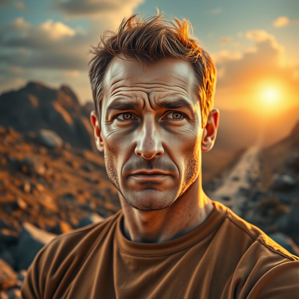 A portrait of a determined man with a thoughtful expression, symbolizing intelligence, hard work, and wisdom