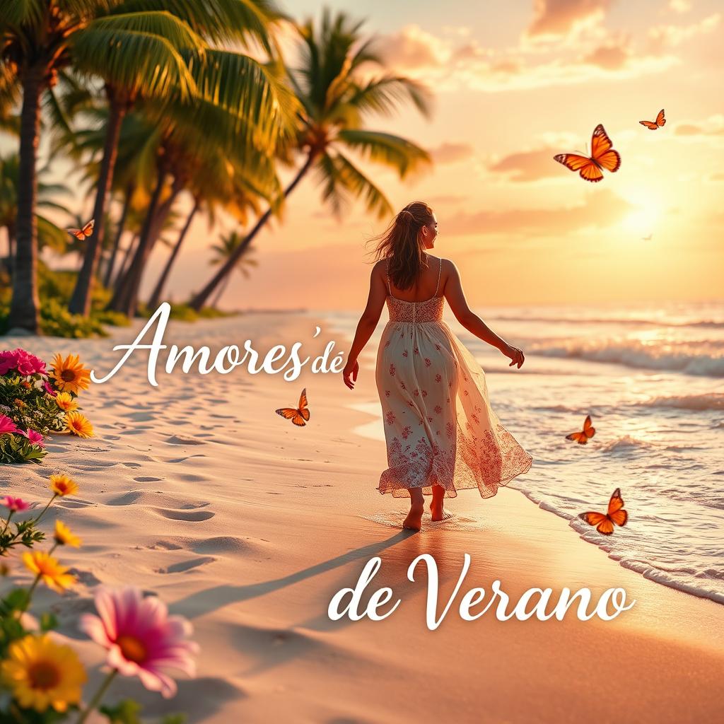 A romantic summer scene featuring the phrase 'Amores de Verano' elegantly integrated into the image