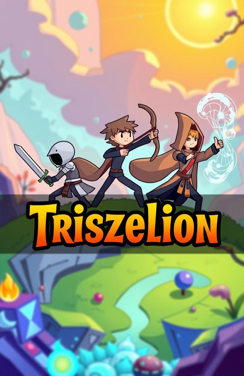 A vibrant and dynamic YouTube cover photo featuring stickman characters representing three main archetypes: a swordsman, a marksman, and a mage