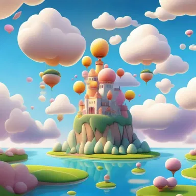 The cartoon depicted an airy dreamland with puffy clouds and floating islands.