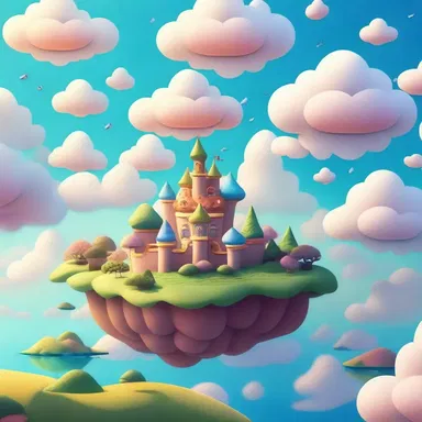 The cartoon depicted an airy dreamland with puffy clouds and floating islands.