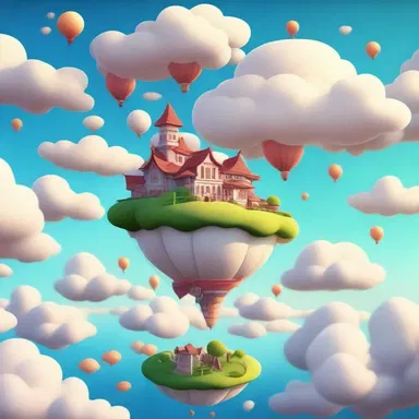 The cartoon depicted an airy dreamland with puffy clouds and floating islands.