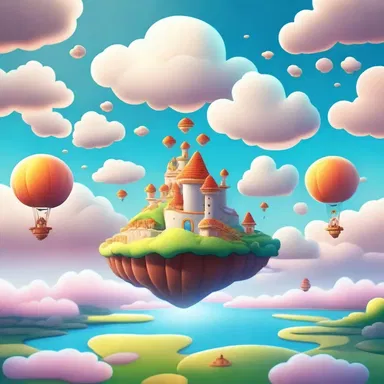 The cartoon depicted an airy dreamland with puffy clouds and floating islands.