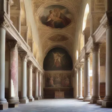 The paintings in the church portrayed angels in an airy and divine setting.
