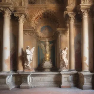 The paintings in the church portrayed angels in an airy and divine setting.