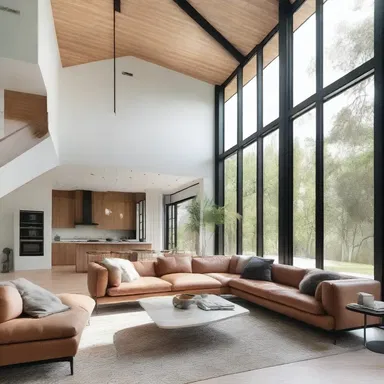The open floor plan and high ceilings created an airy and spacious atmosphere in the modern house.