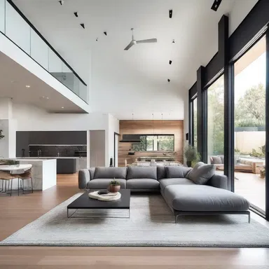 The open floor plan and high ceilings created an airy and spacious atmosphere in the modern house.