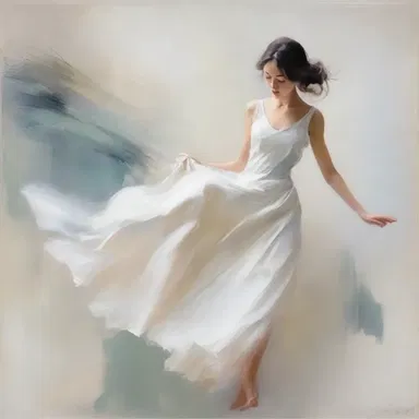The artist used delicate brushstrokes to create an airy effect in the painting, giving it a sense of lightness and movement.