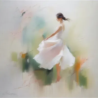 The artist used delicate brushstrokes to create an airy effect in the painting, giving it a sense of lightness and movement.