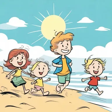 The characters in the comic strip enjoyed an airy day at the beach, with the wind blowing gently and the sun shining brightly.